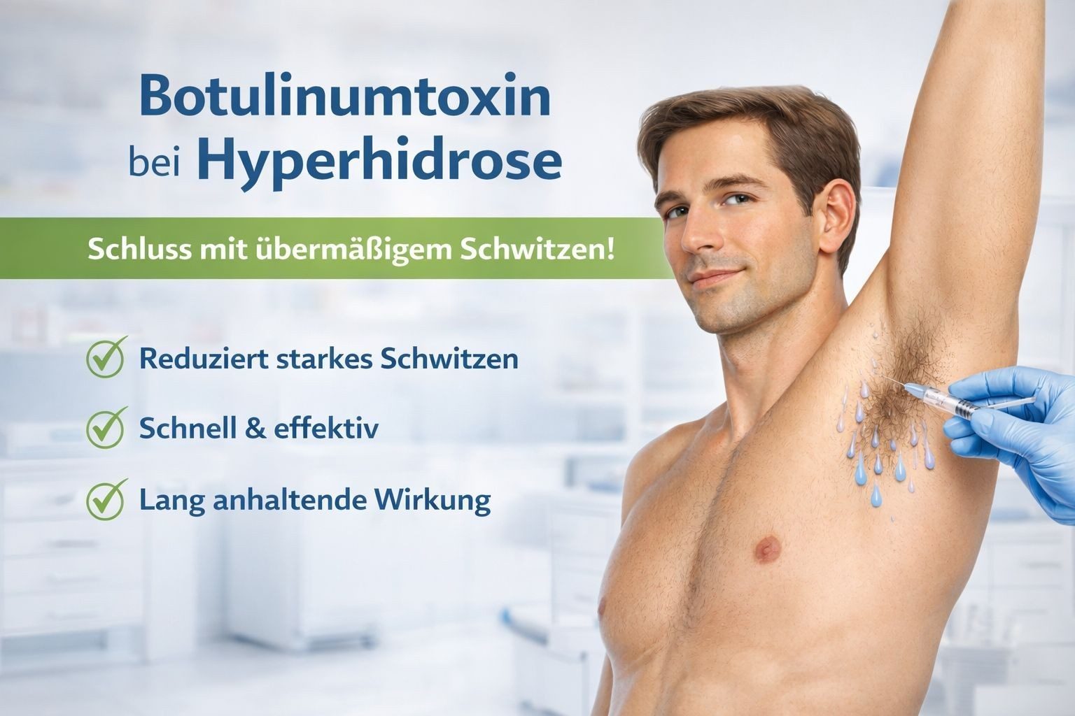 Infografik: Botulinumtoxin bei übermäßigem Schwitzen (Hyperhidrose) im Achselbereich